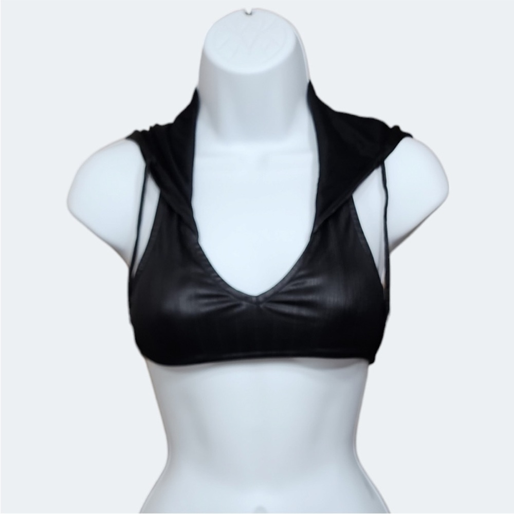 Liquid Blue Black Hooded Sleeveless Crop Top Bikini Top Festival Rave Y2K NEW